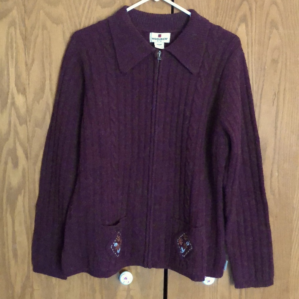 Woolrich Zip Cardigan- Black Cherry size Large